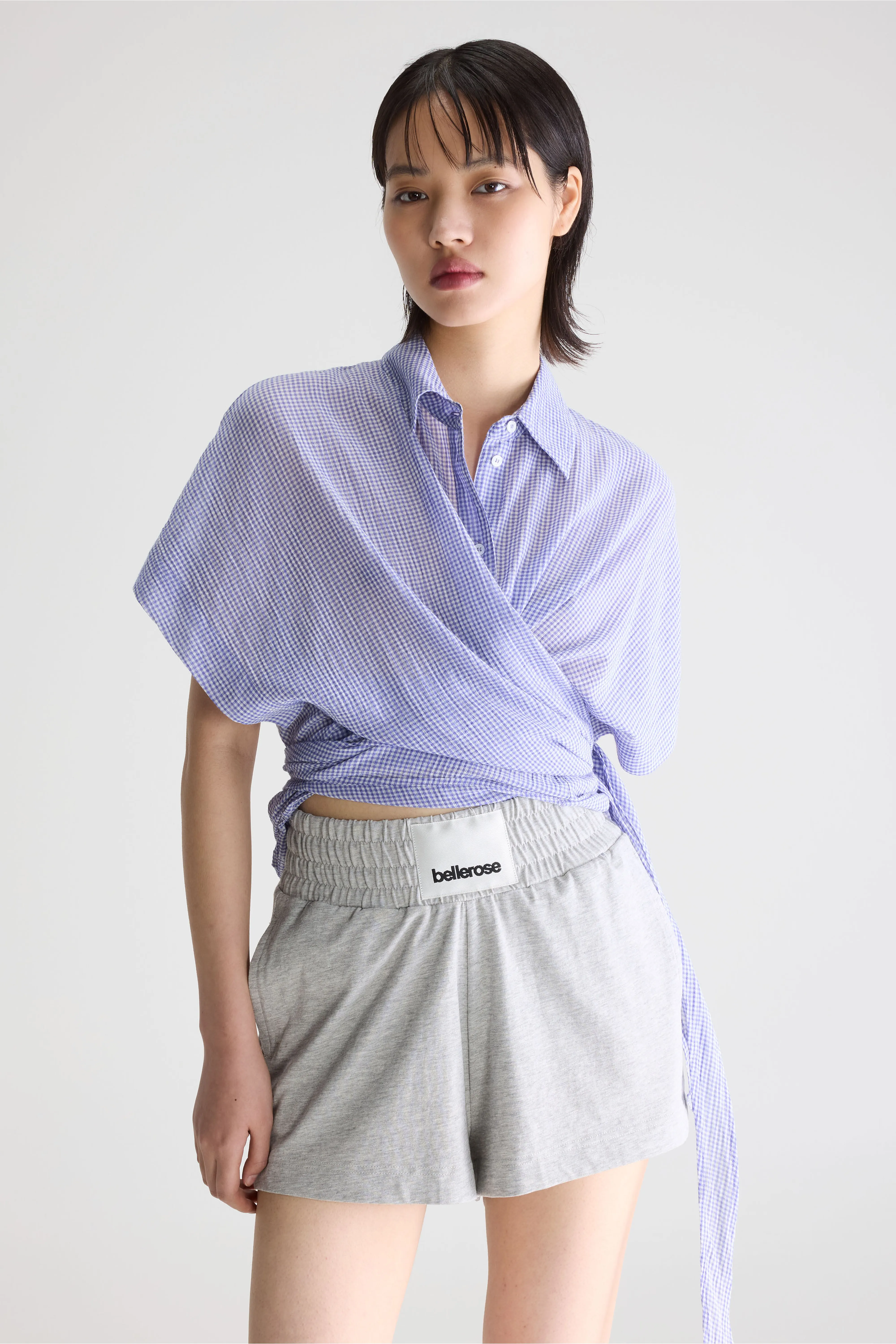 Coral tie-up blouse (261 / W / CHECK A) - Image 2