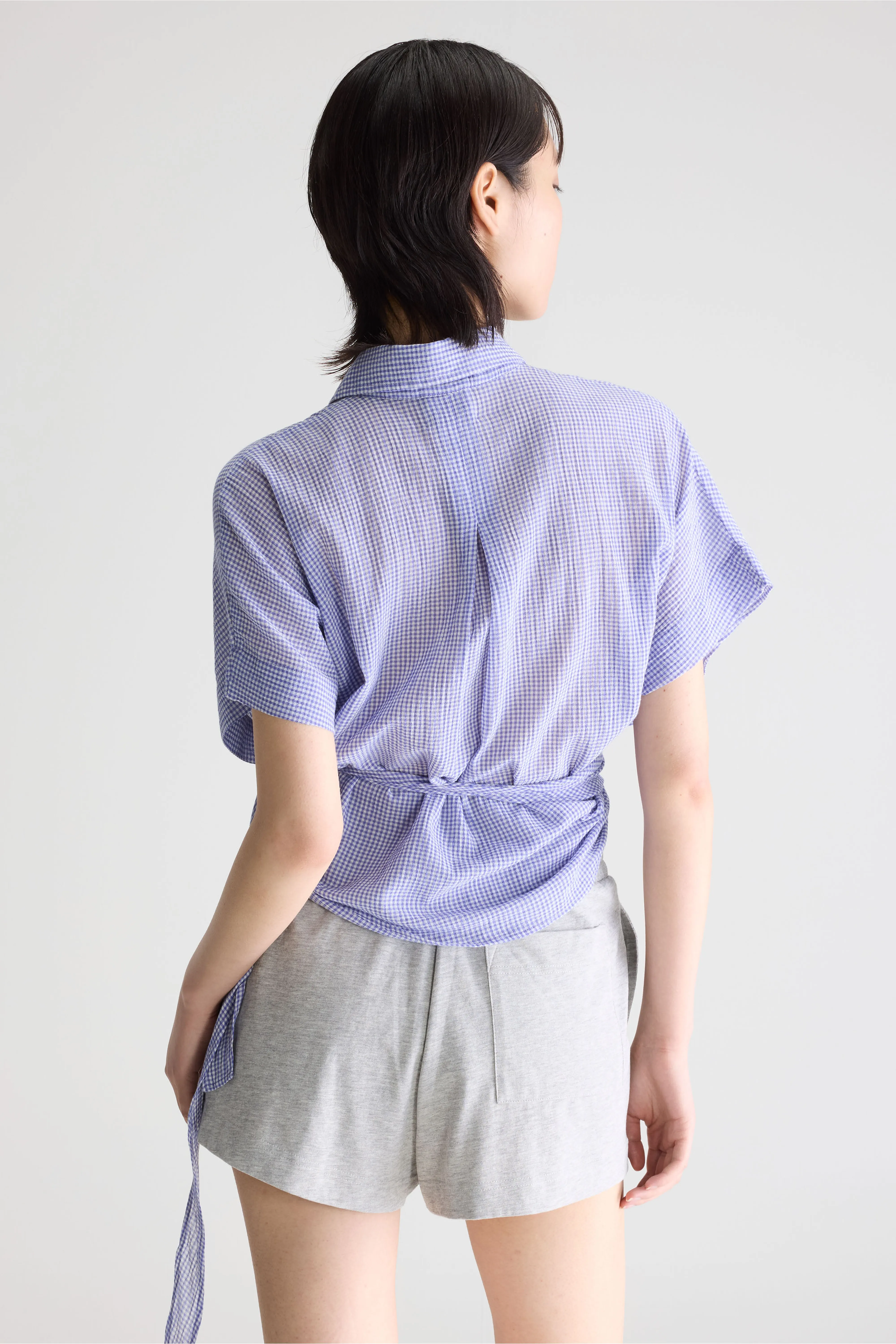 Coral tie-up blouse (261 / W / CHECK A) - Image 4
