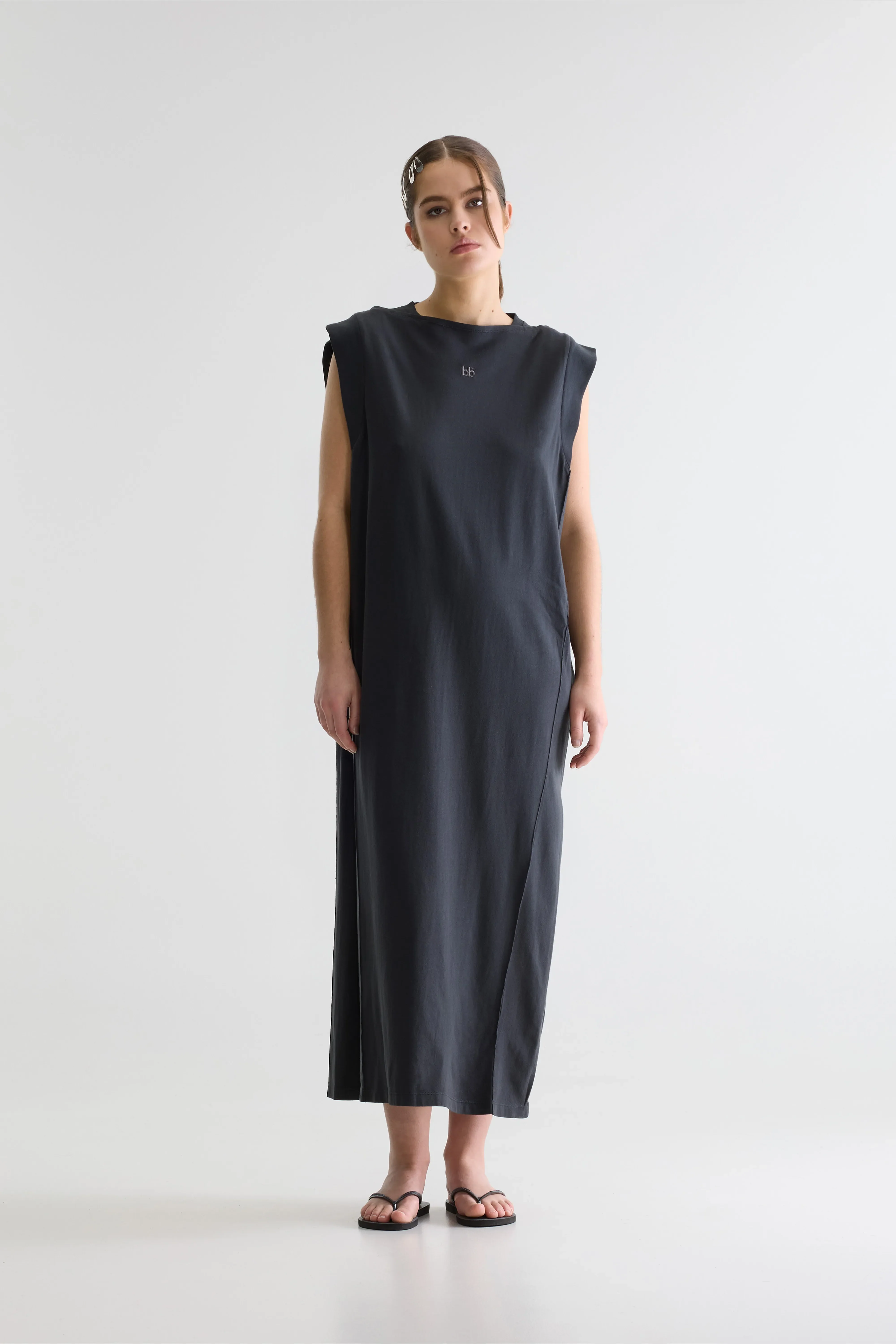 Cling jersey long dress (261 / W / BLACK SAND) - Image 2