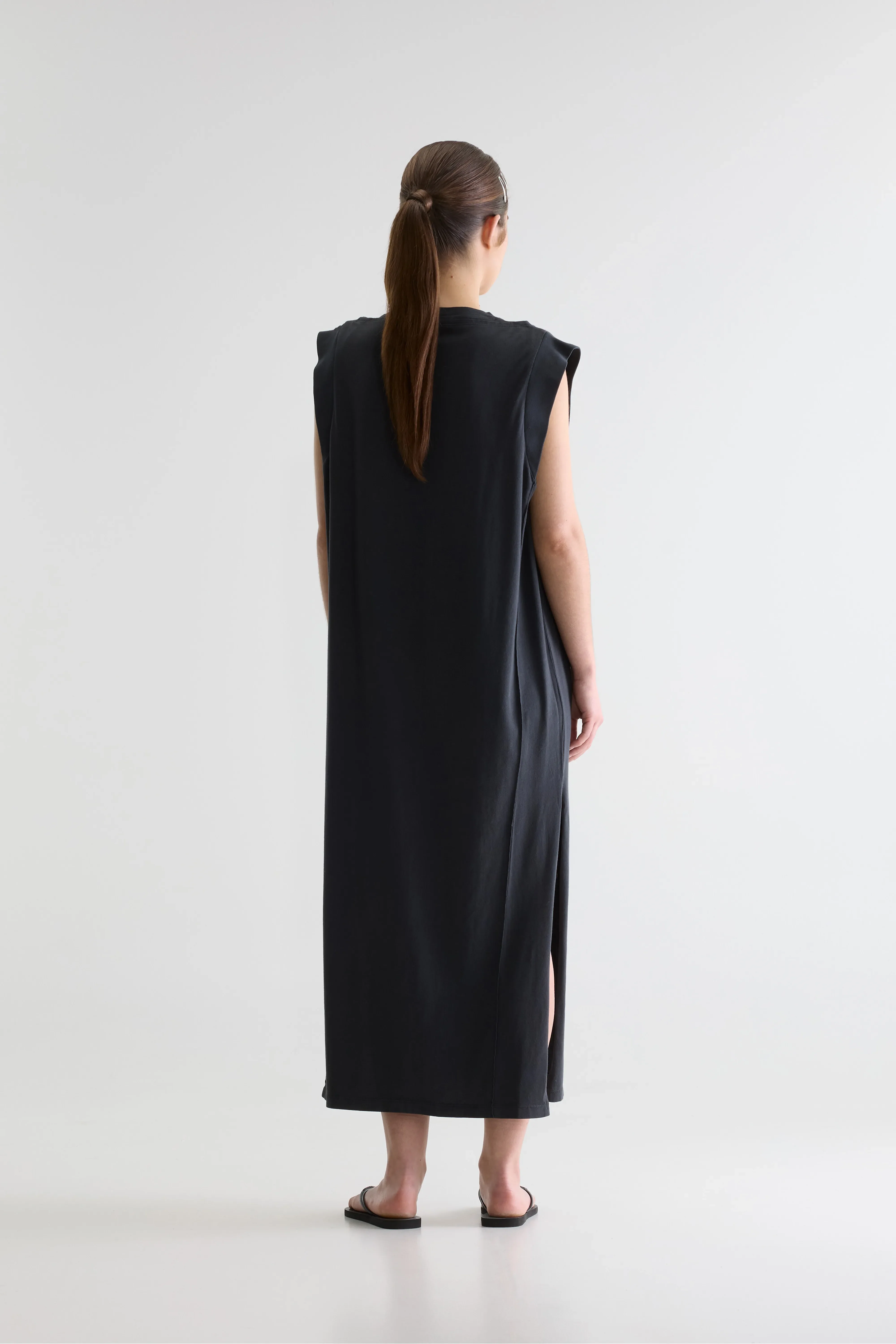 Cling jersey long dress (261 / W / BLACK SAND) - Image 3