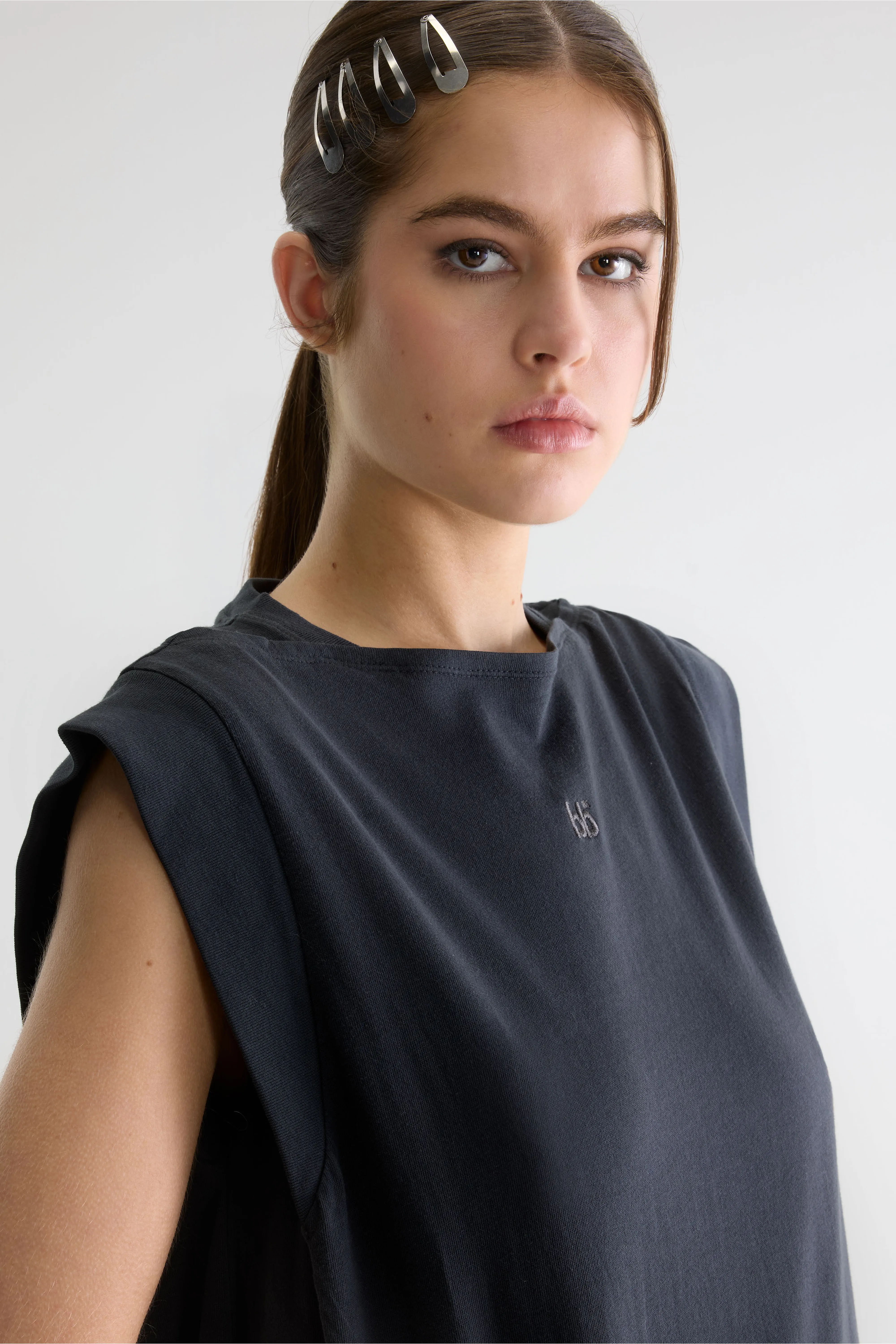 Cling jersey long dress (261 / W / BLACK SAND) - Image 5