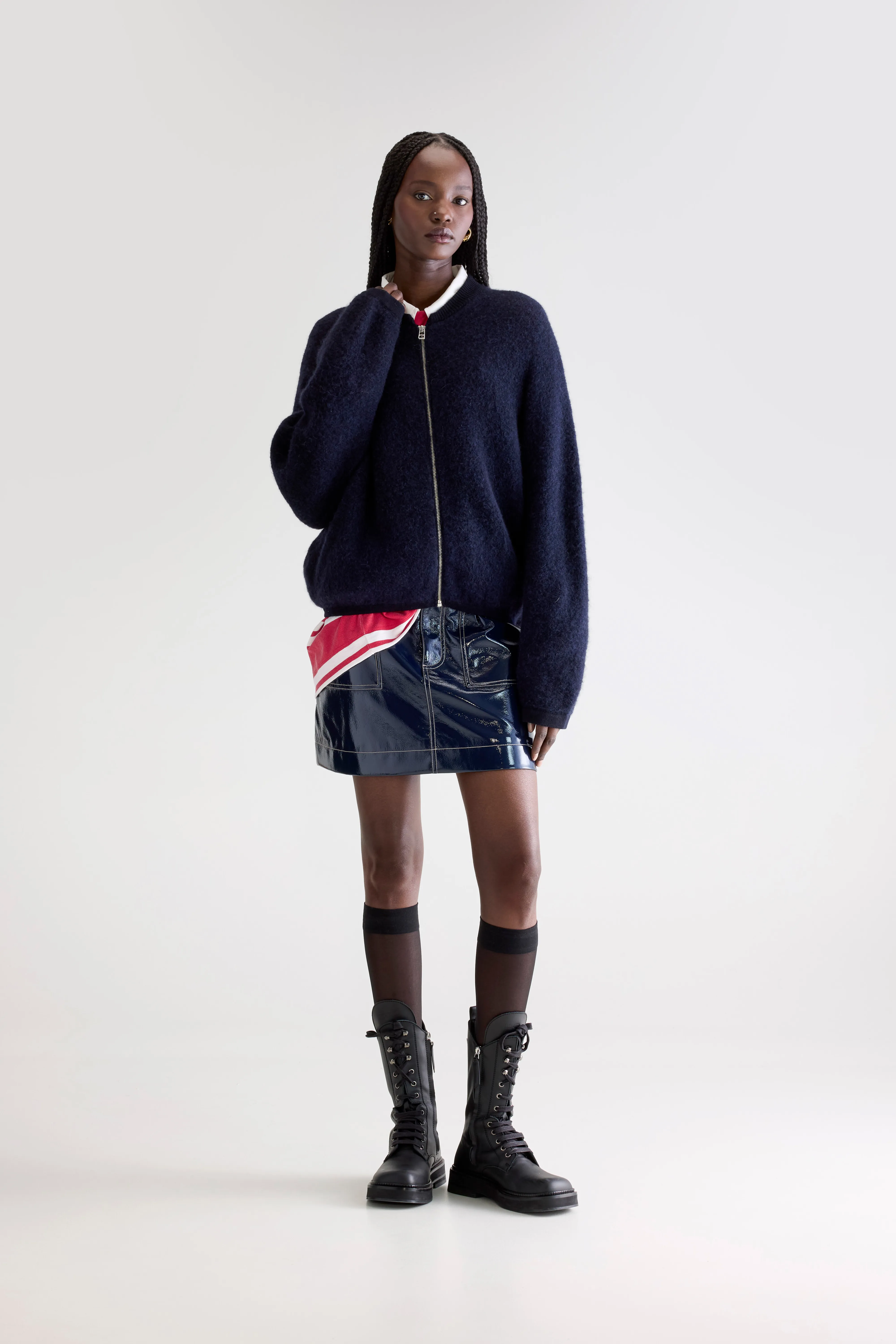 Asedi navy blue zip-up cardigan (252 / W / NAVY) - Image 3
