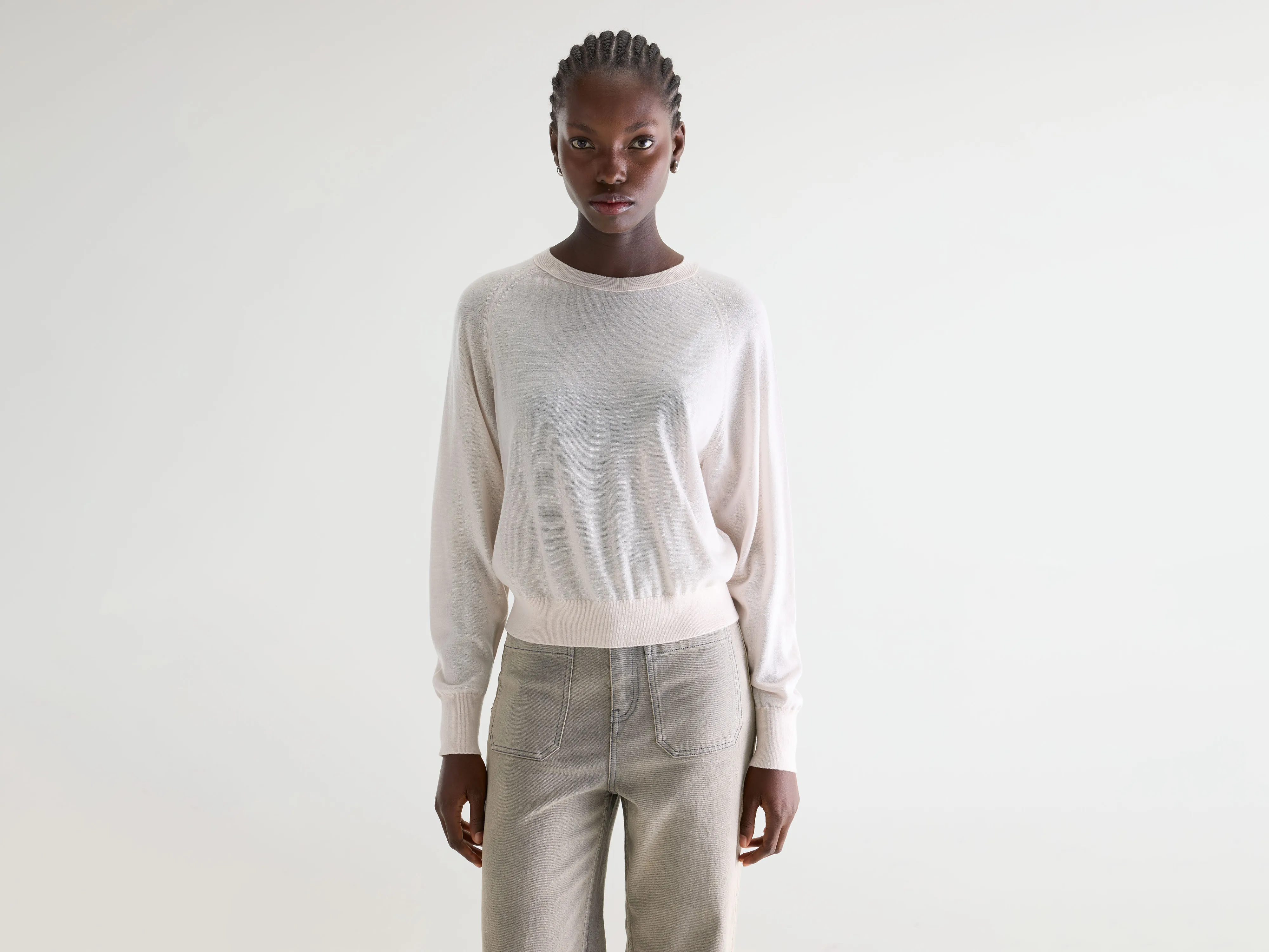 Delen classic crewneck ivory white sweater (252 / W / IVORY)