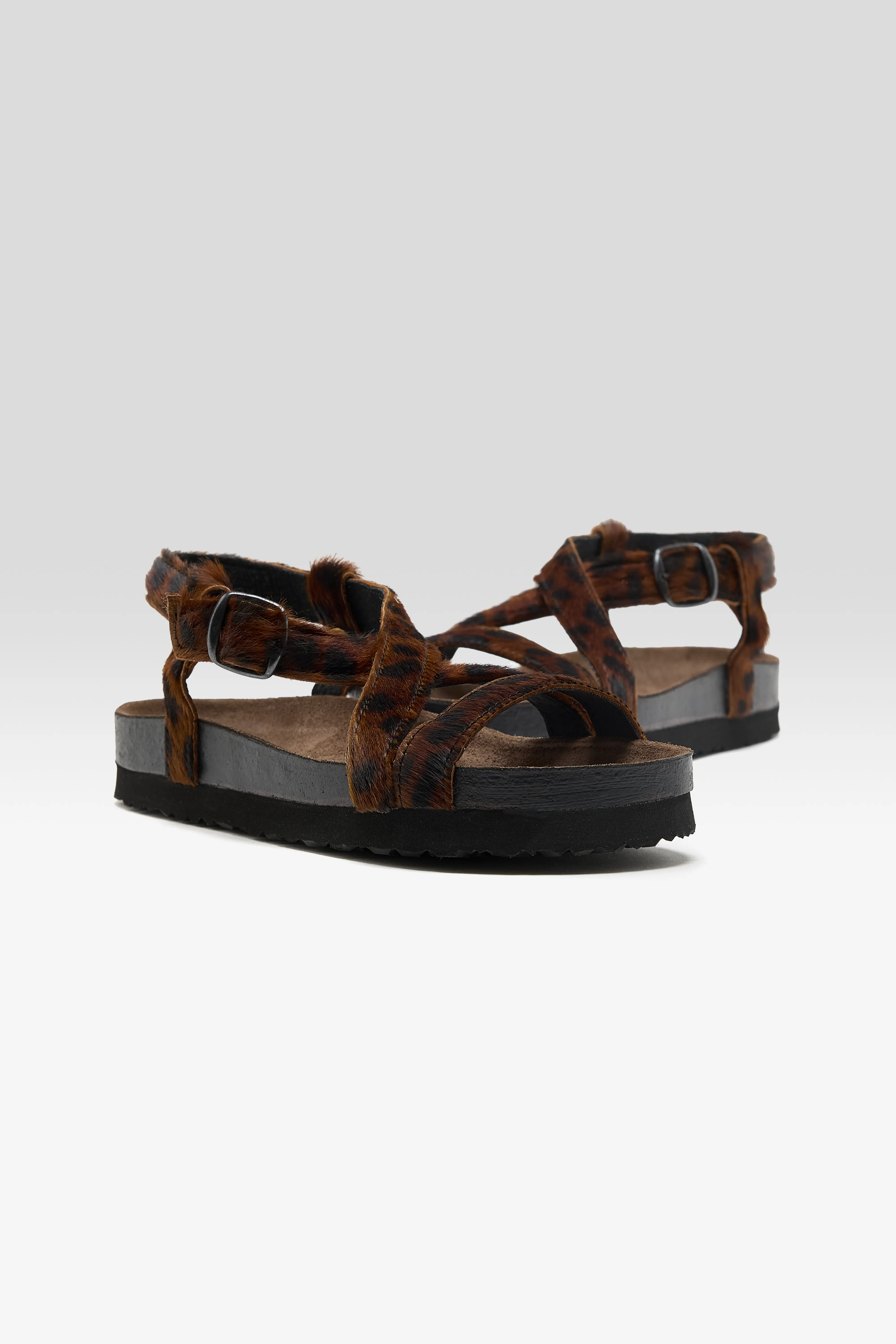 Cheetah Ponyhair Cross Strap Sandals (261 / W / BROWN) - Image 3