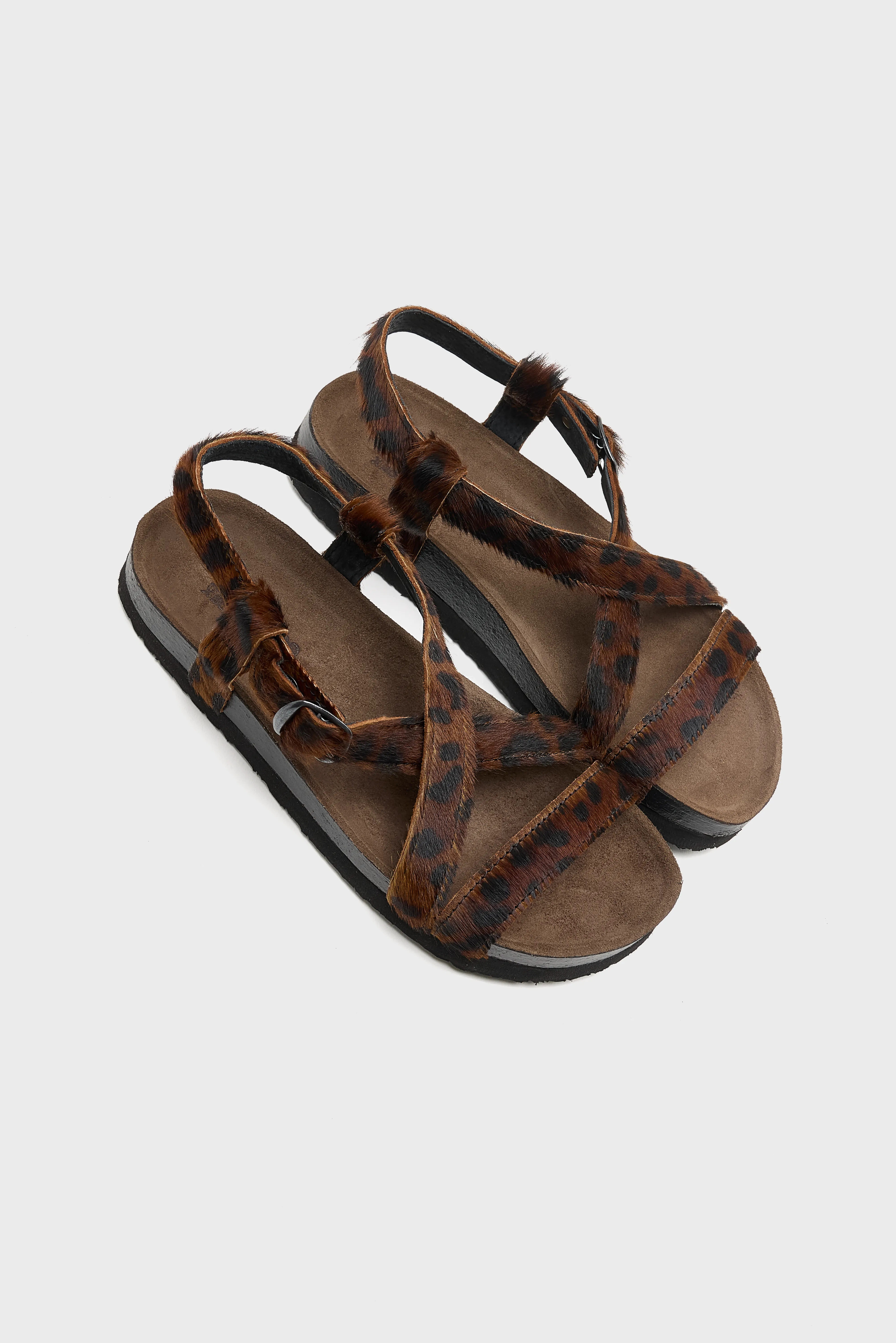 Cheetah Ponyhair Cross Strap Sandals (261 / W / BROWN) - Image 7