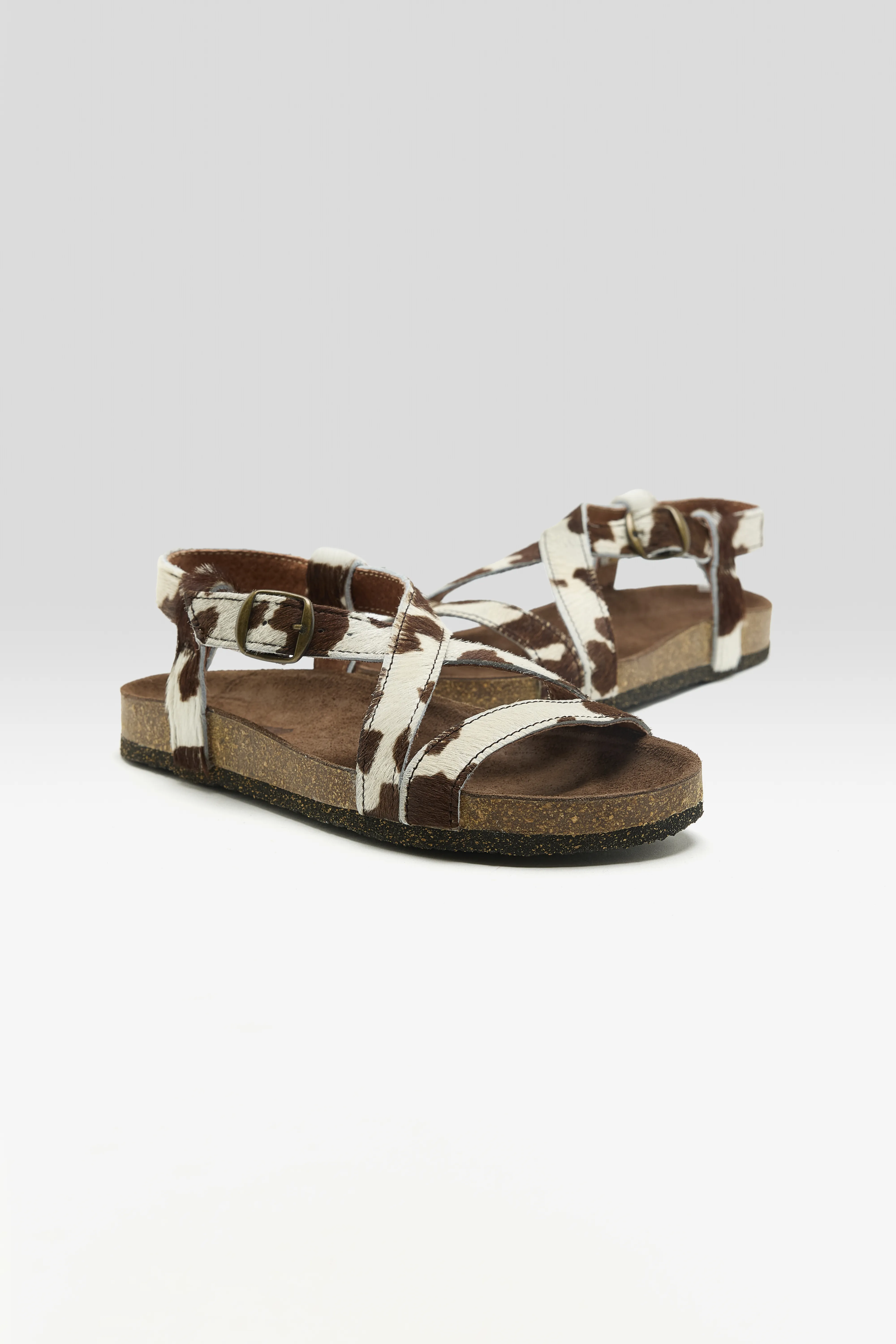 Cowprint Ponyhair Cross Strap Sandals (261 / W / WHITE) - Image 3