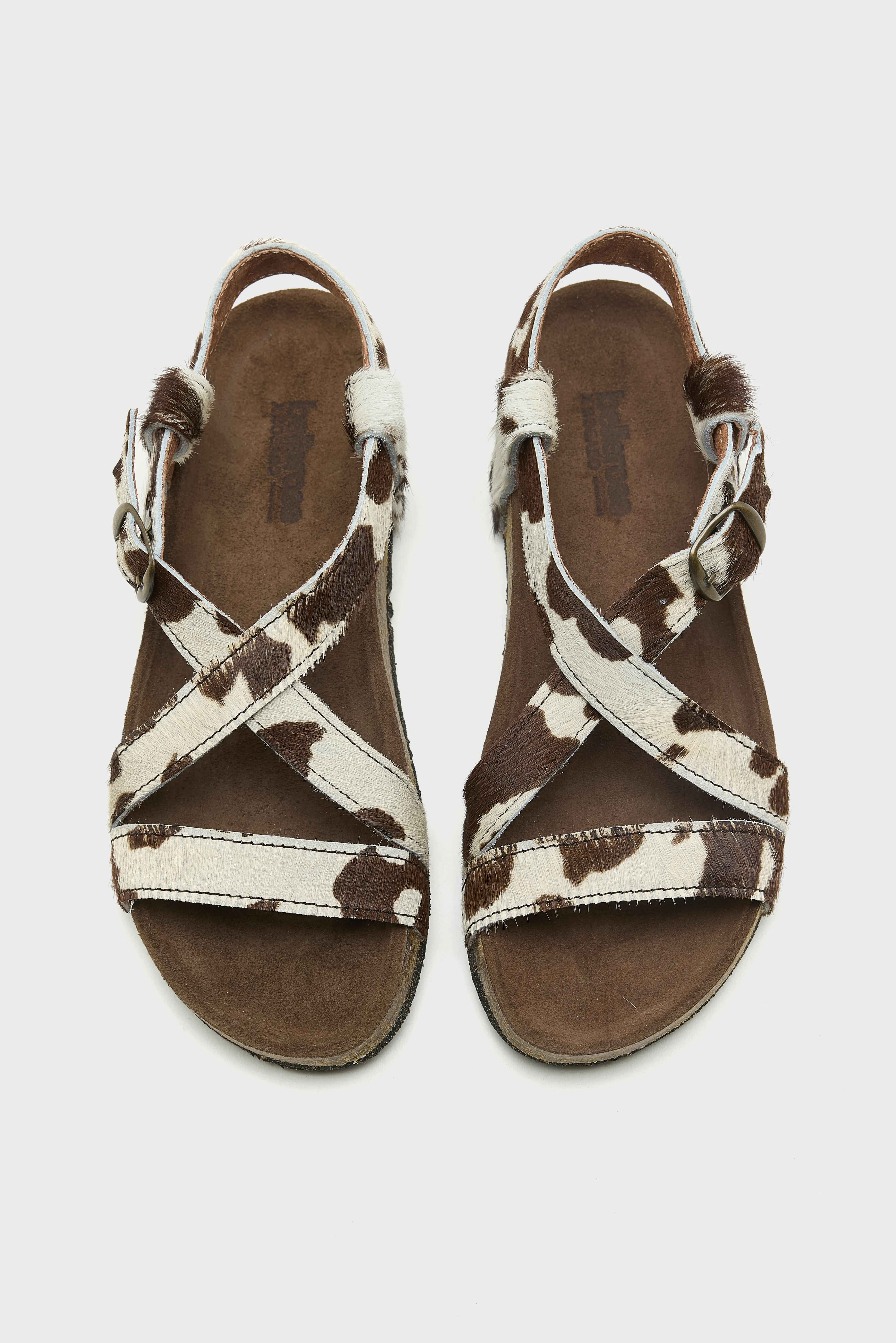 Cowprint Ponyhair Cross Strap Sandals (261 / W / WHITE) - Image 4