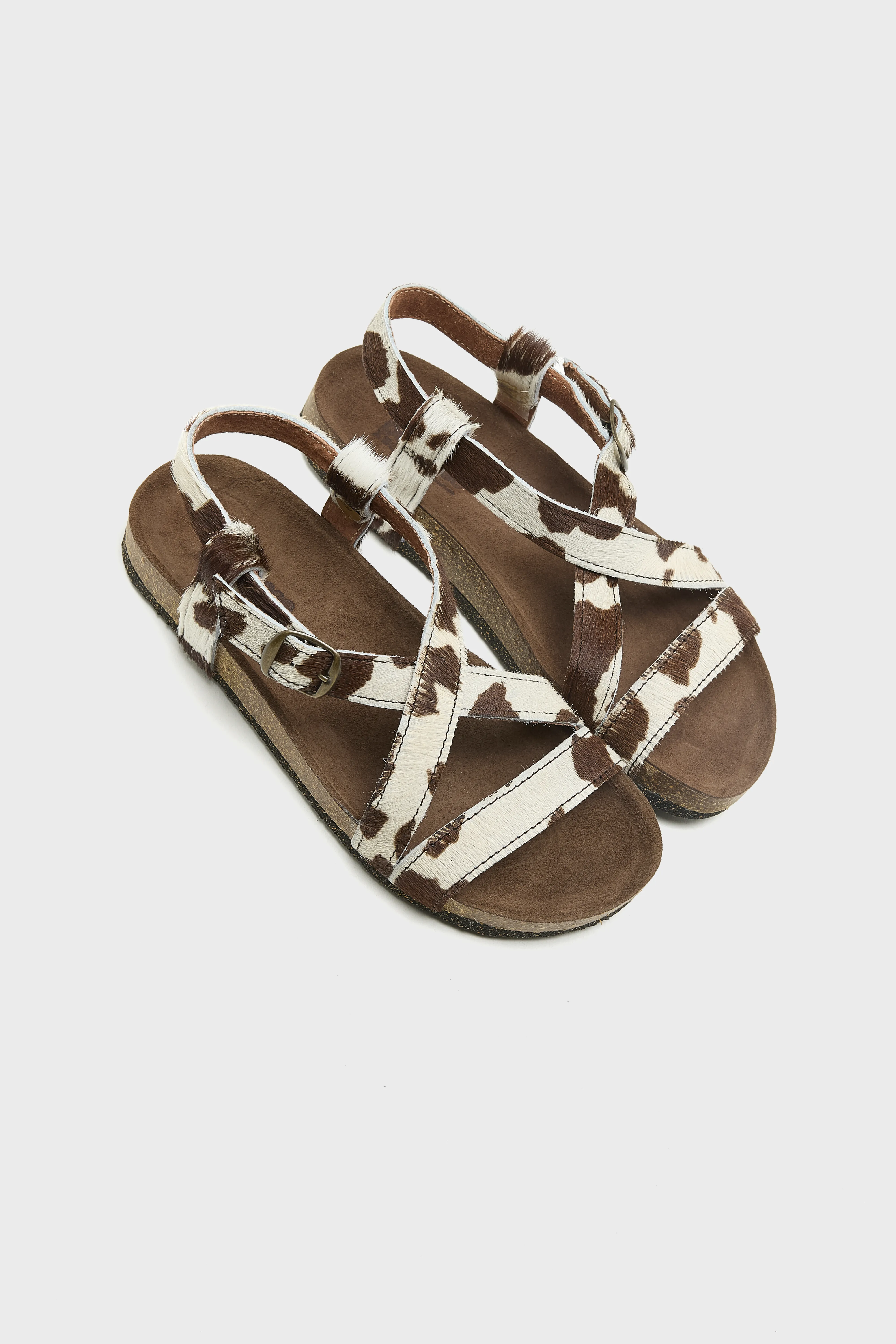 Cowprint Ponyhair Cross Strap Sandals (261 / W / WHITE) - Image 7